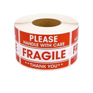 Red Fragile Handle with Care labels (30 stickers)